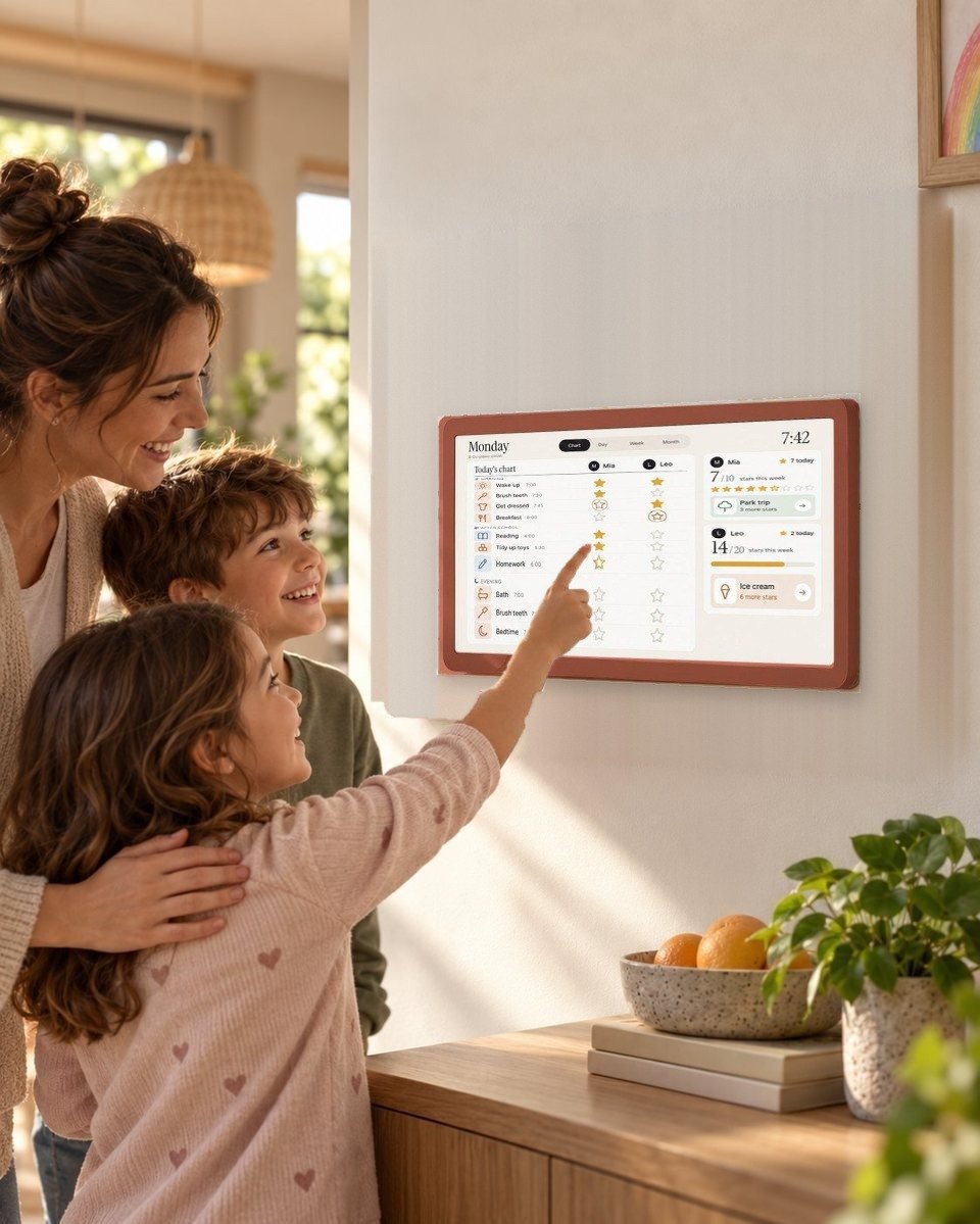 A family looks at the CURI TIME BOX star chart