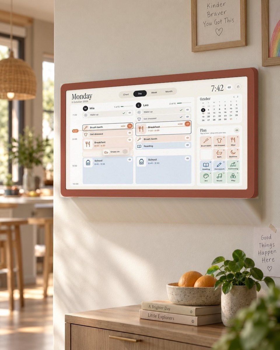 CURI TIME BOX Day view on a kitchen wall